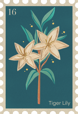 Vintage Flowers & Insects Postage Stamps Tiger Lily